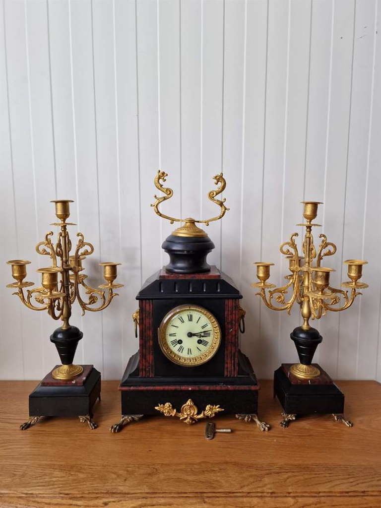 Fireplace clock and candlesticks 2 pcs